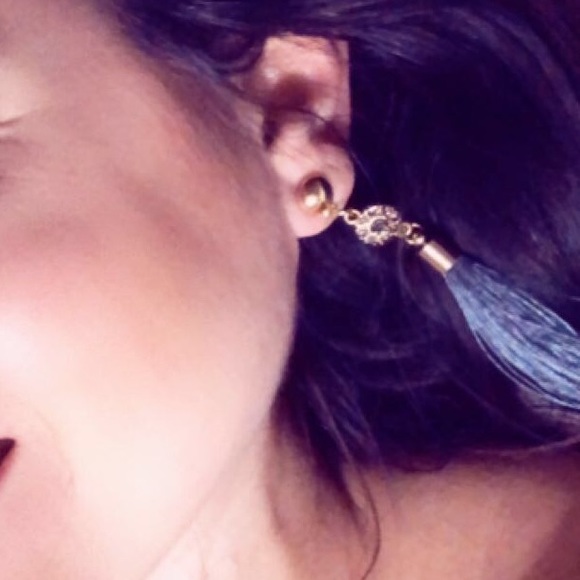 FLASH SALE! Rose Gold/Dusty Blue Tassel earrings - Picture 6 of 6